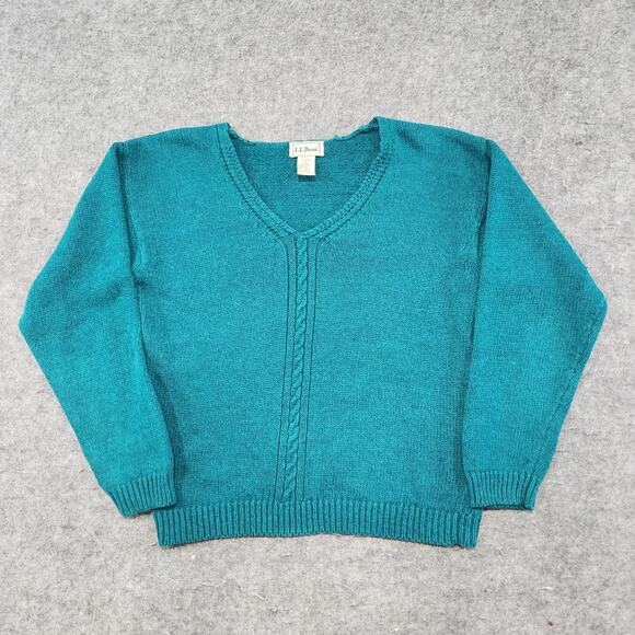VTG LL Bean Womens S Small Linen Cotton Knit Fishermans V Neck Pullover Sweater - Picture 3 of 10